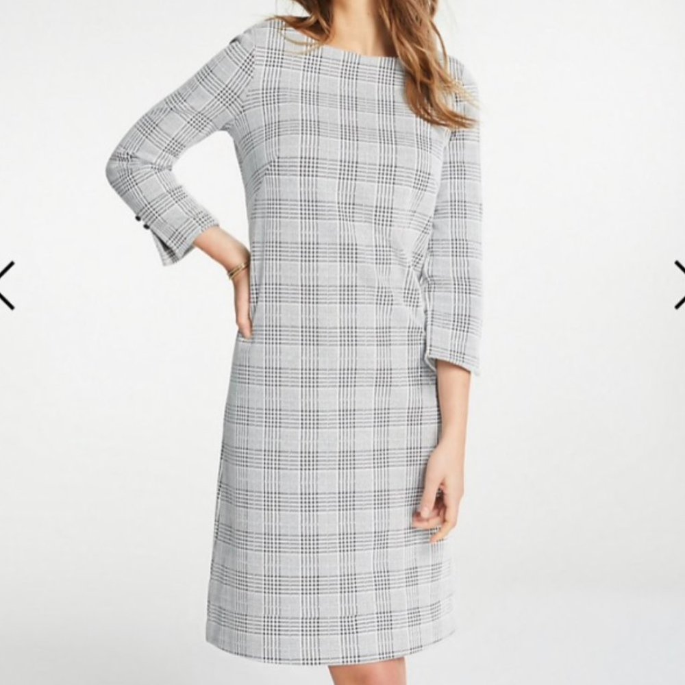 Ann Taylor Plaid Boatneck Shift Dress, Size 8